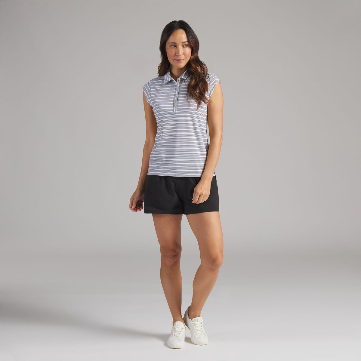 Women's Pique YD Stripe Cap Sleeve Golf Polo - Puma Golf Classic